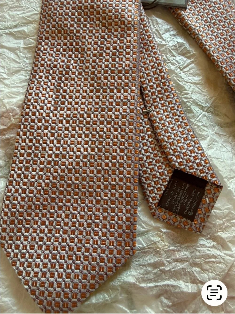 Canali Orange and Silver Geometric Silk Tie